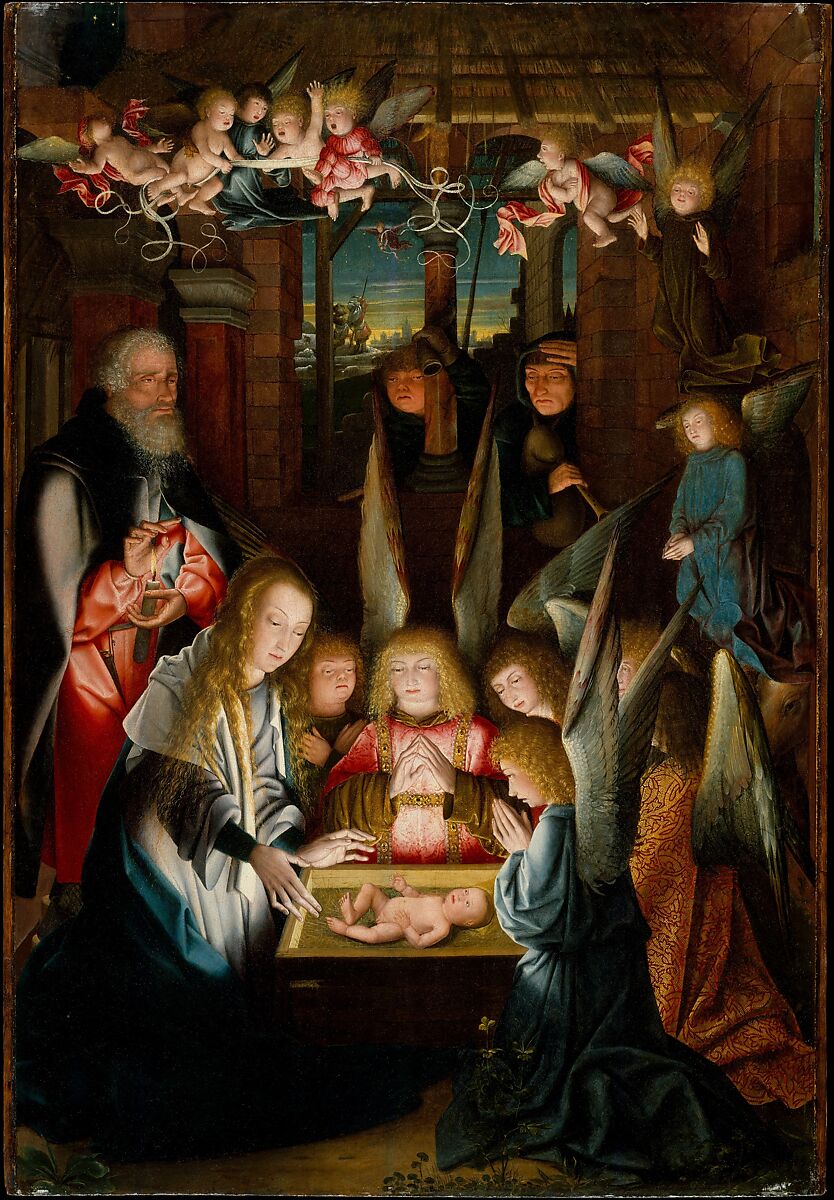 The Adoration of the Christ Child, Follower of Jan Joest of Kalkar (Netherlandish, active ca. 1515), Oil on wood 