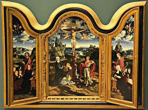 The Crucifixion with Saints and a Donor, Joos van Cleve (Netherlandish, Cleve ca. 1485–1540/41 Antwerp) and a collaborator, Oil on wood