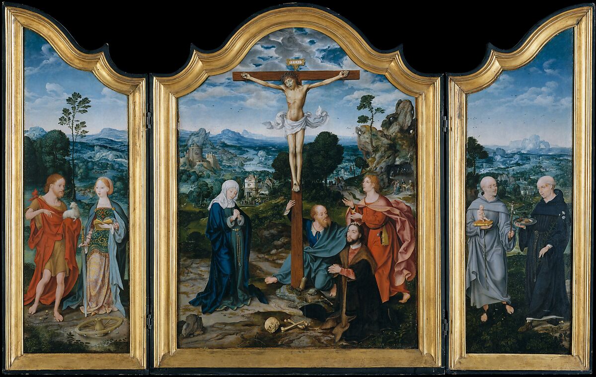 The Crucifixion with Saints and a Donor, Joos van Cleve and a collaborator Netherlandish, Oil on wood