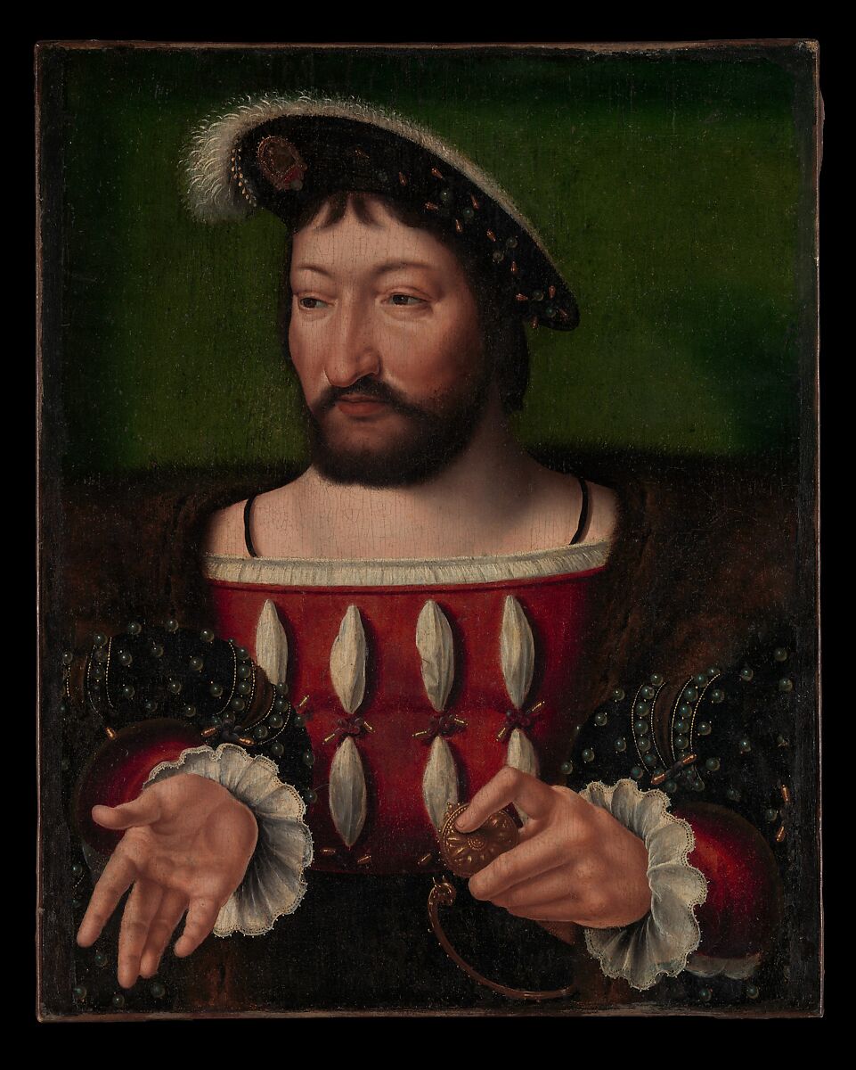 Francis I (1494–1547), King of France, Workshop of Joos van Cleve (Netherlandish, Cleve ca. 1485–1540/41 Antwerp), Oil on canvas, transferred from wood 