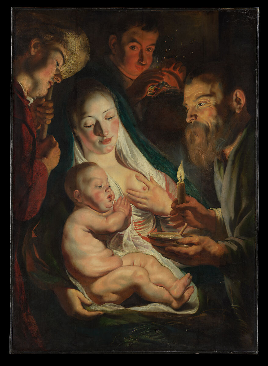 The Holy Family with Shepherds, Jacob Jordaens (Flemish, Antwerp 1593–1678 Antwerp), Oil on canvas, transferred from wood 