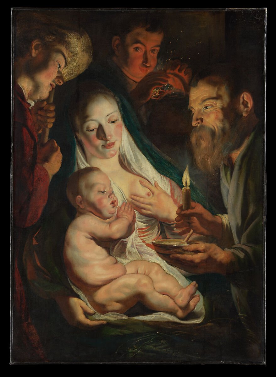 The Holy Family with Shepherds, Jacob Jordaens  Flemish, Oil on canvas, transferred from wood