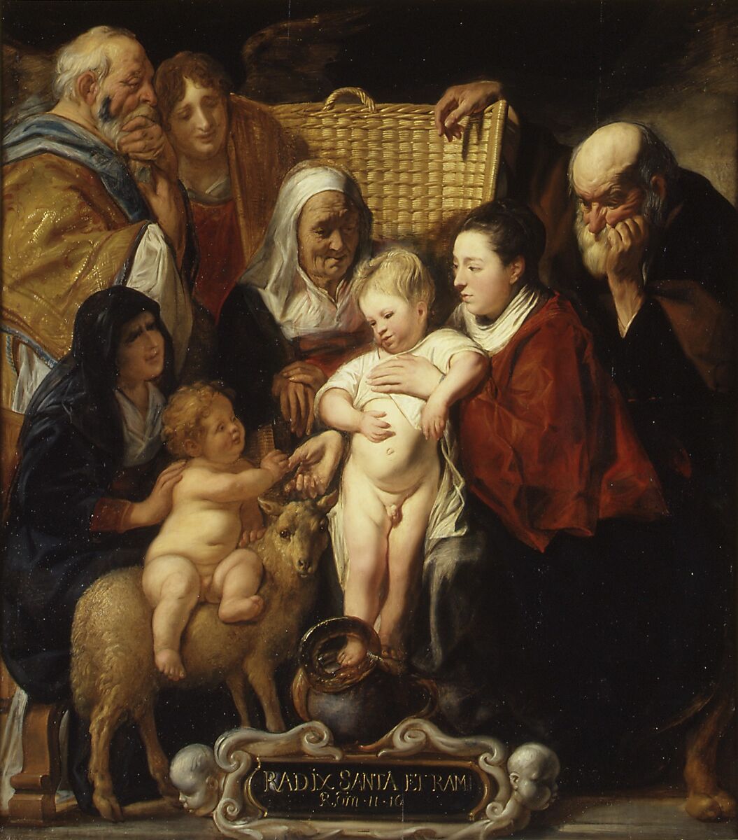 The Holy Family with Saint Anne and the Young Baptist and His Parents, Jacob Jordaens (Flemish, Antwerp 1593–1678 Antwerp), Oil on wood 