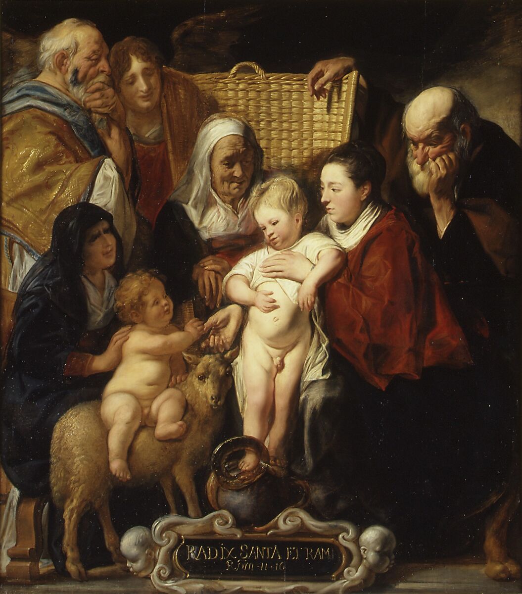 The Holy Family with Saint Anne and the Young Baptist and His Parents, Jacob Jordaens  Flemish, Oil on wood