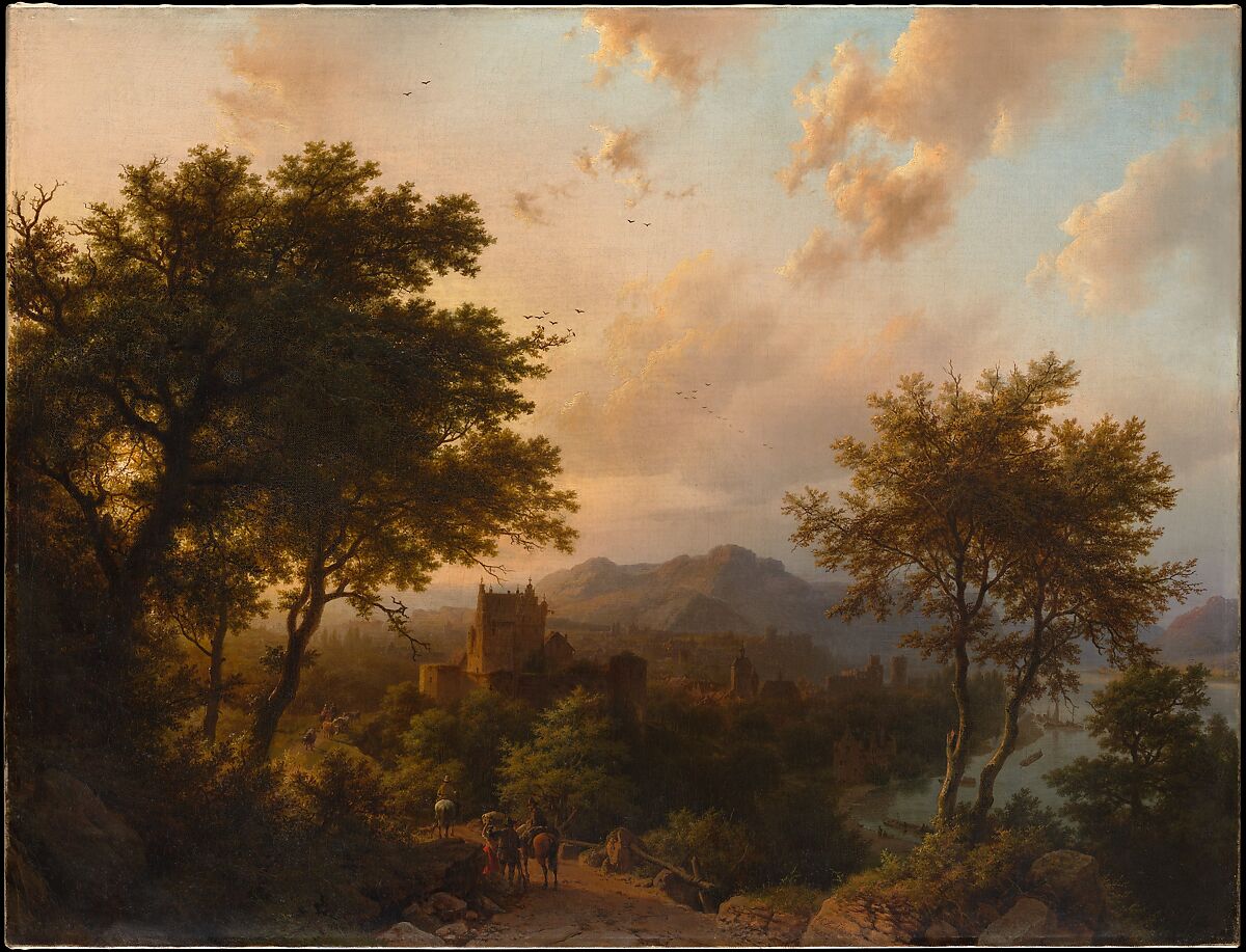 Sunset on the Rhine, Barend Cornelis Koekkoek (Dutch, Middelburg 1803–1862 Cleve), Oil on canvas 
