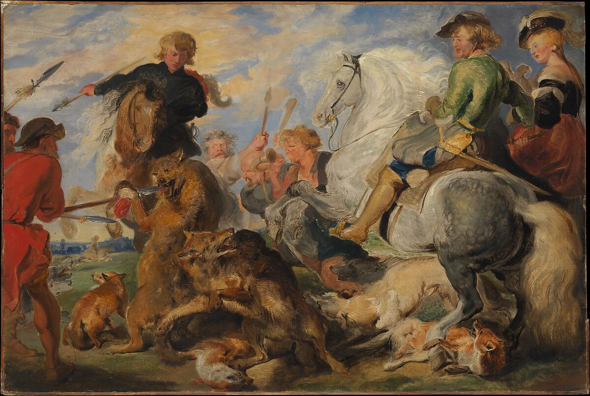 Copy after Rubens's "Wolf and Fox Hunt", Sir Edwin Henry Landseer (British, London 1802–1873 London), Oil on wood 