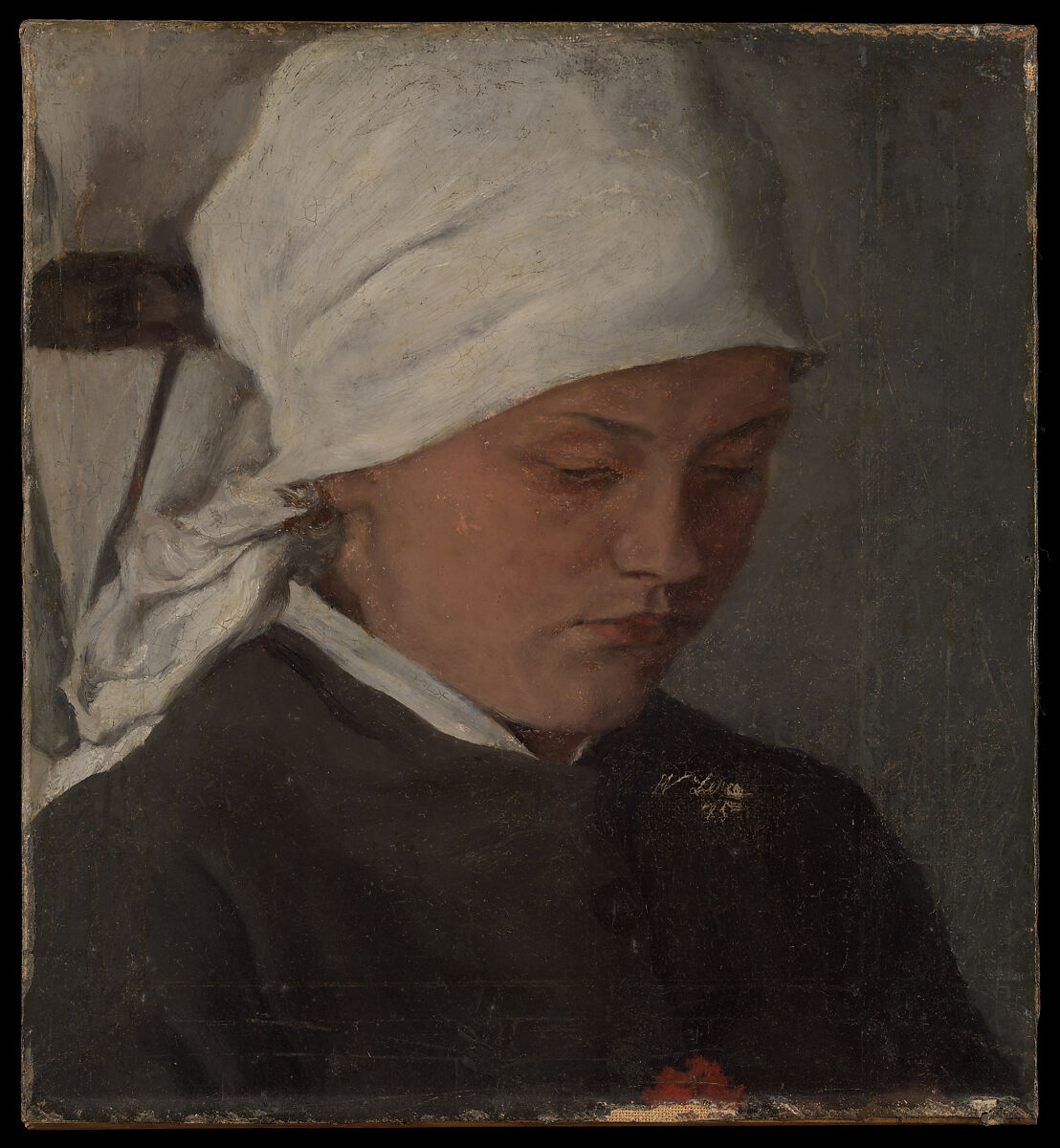Peasant Girl with a White Headcloth, Wilhelm Leibl (German, Cologne 1844–1900 Würzburg), Oil on canvas 
