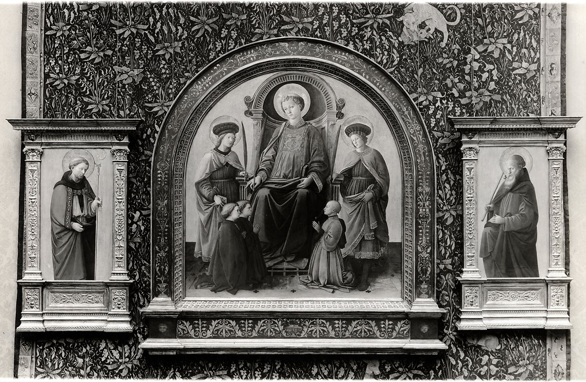 Saint Lawrence Enthroned with Saints and Donors, Fra Filippo Lippi (Italian, Florence ca. 1406–1469 Spoleto), Tempera on wood, gold ground