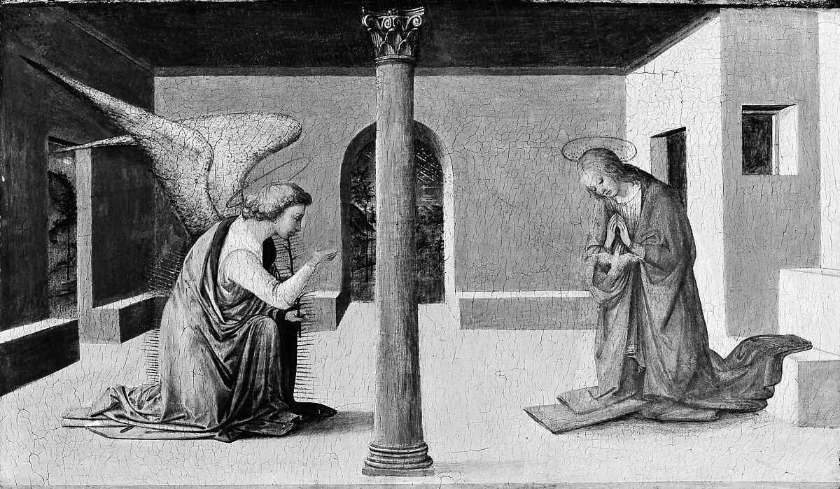 The Annunciation, Workshop of Fra Filippo Lippi (Italian, Florence ca. 1406–1469 Spoleto), Tempera on wood 