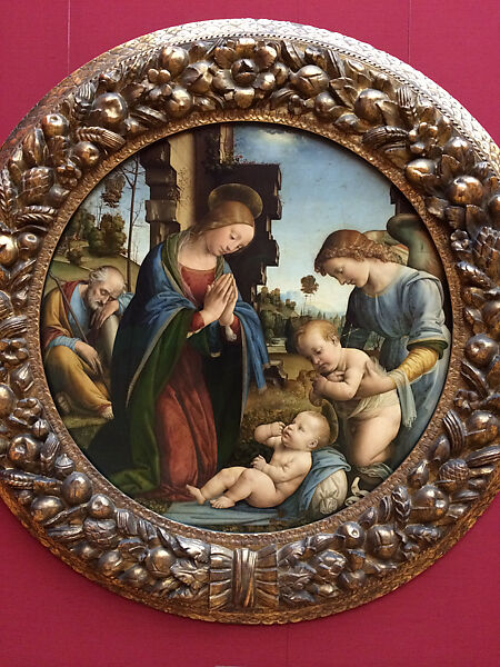 Madonna Adoring the Child with the Infant Saint John the Baptist and an Angel, Lorenzo di Credi (Lorenzo d'Andrea d'Oderigo) (Italian, Florence 1456/59–1536 Florence), Tempera on wood