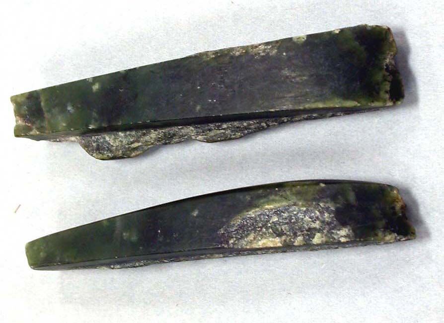 Two Sections of a Hatchet, Nephrite, New Zealand 