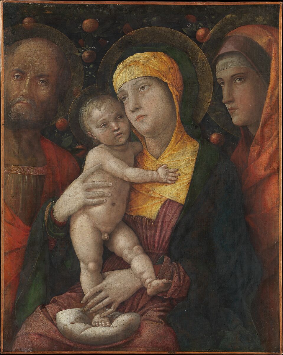 The Holy Family with Saint Mary Magdalen, Andrea Mantegna (Italian, Isola di Carturo 1430/31–1506 Mantua), Distemper on canvas 