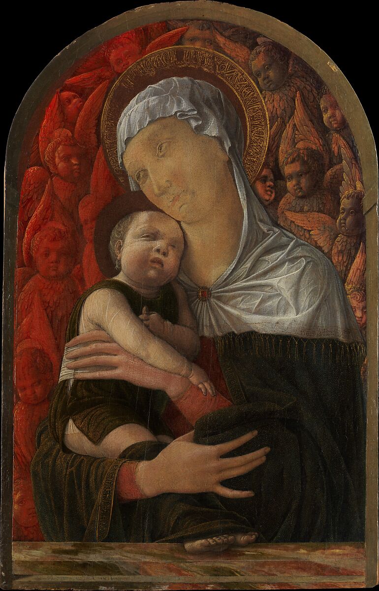 Madonna and Child with Seraphim and Cherubim, Andrea Mantegna  Italian, Tempera and gold on wood