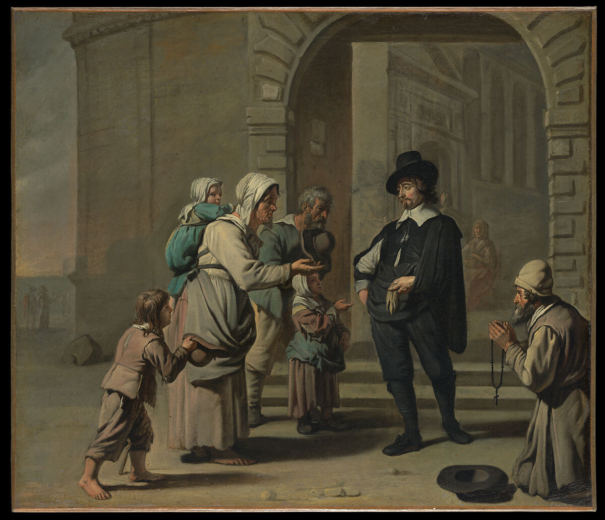 Beggars at a Doorway, Master of the Béguins, French or Flemish, active 1650–60 (possibly Abraham Willemsens, Flemish, active by 1627, died 1672), Oil on canvas 