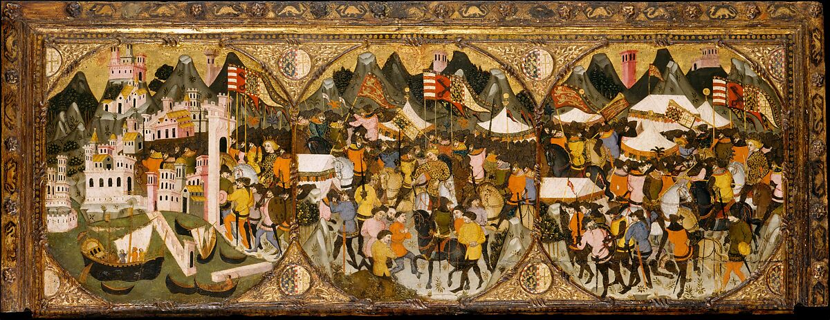 The Conquest of Naples by Charles of Durazzo, Master of Charles of Durazzo (Italian, Florentine, late 14th century), Tempera on wood, embossed and gilt ornament 
