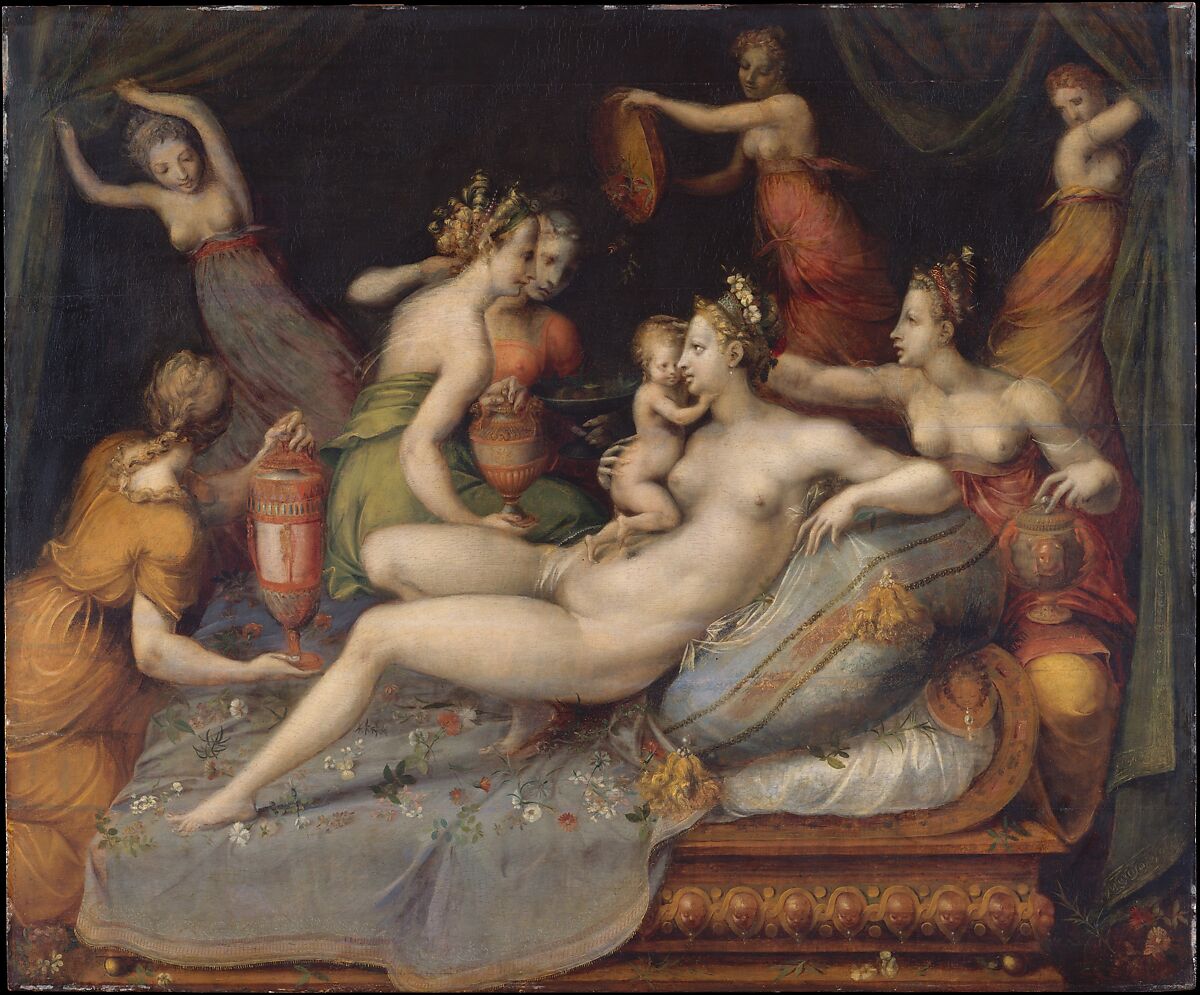 The Birth of Cupid, Master of Flora (Italian, Fontainebleau, second half 16th century), Oil on wood 