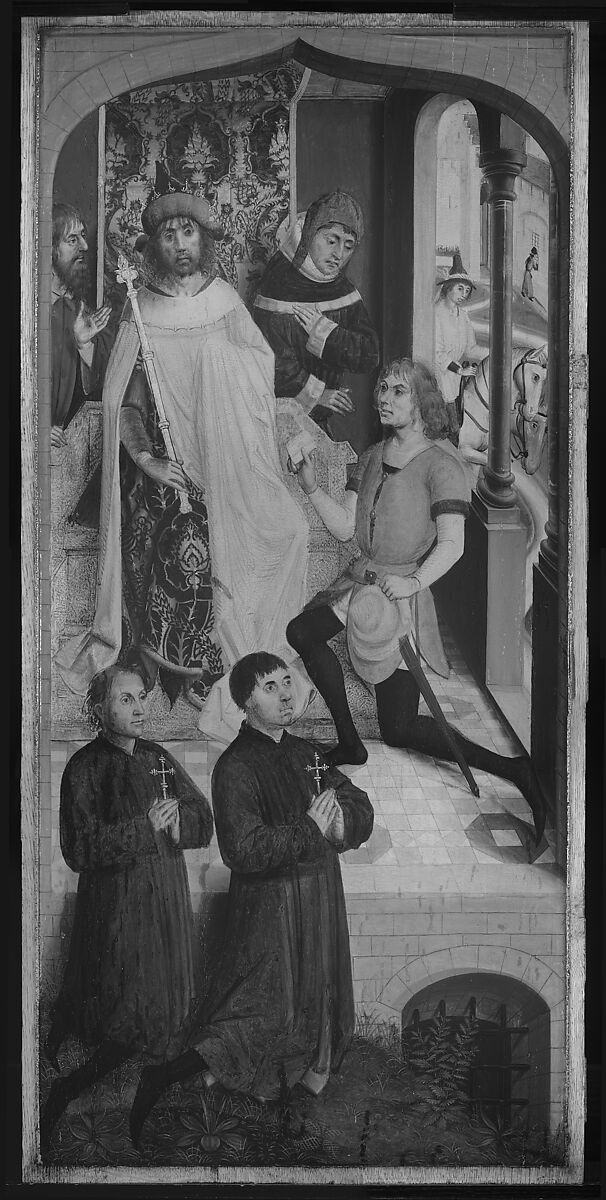 Abner's Messenger before David; The Queen of Sheba Bringing Gifts to Solomon; The Annunciation, Master of the Saint Barbara Legend (Netherlandish, active late 15th century) and a collaborator, Oil on oak