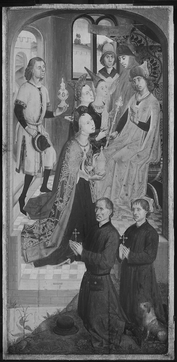 Abner's Messenger before David; The Queen of Sheba Bringing Gifts to Solomon; The Annunciation, Master of the Saint Barbara Legend (Netherlandish, active late 15th century) and a collaborator, Oil on oak