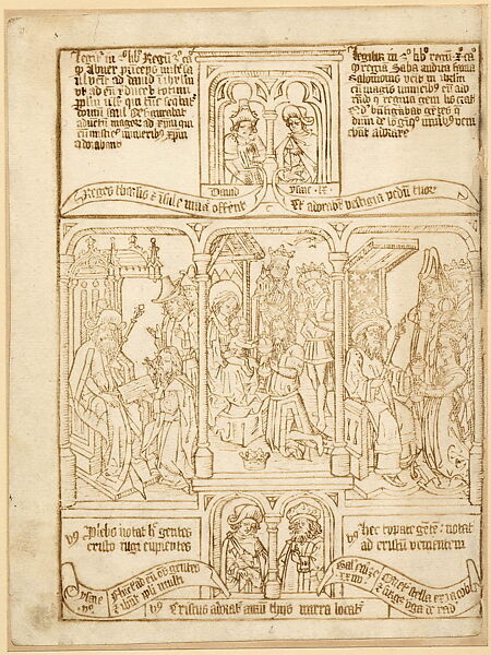 Abner's Messenger before David; The Queen of Sheba Bringing Gifts to Solomon; The Annunciation, Master of the Saint Barbara Legend (Netherlandish, active late 15th century) and a collaborator, Oil on oak