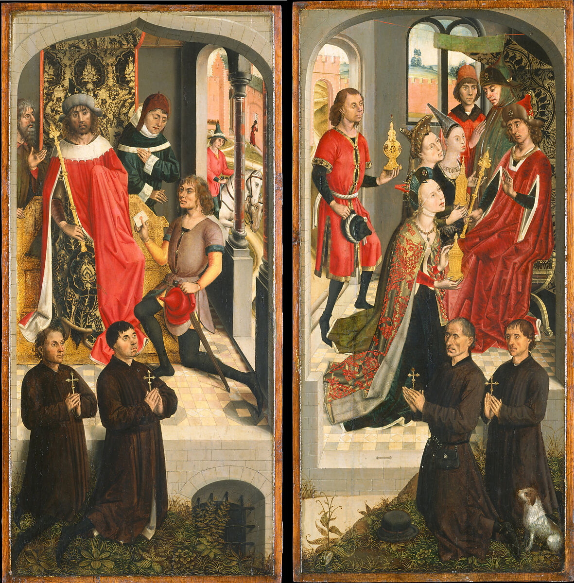 Abner's Messenger before David; The Queen of Sheba Bringing Gifts to Solomon; The Annunciation, Master of the Saint Barbara Legend (Netherlandish, active late 15th century) and Collaborator, Oil on oak 