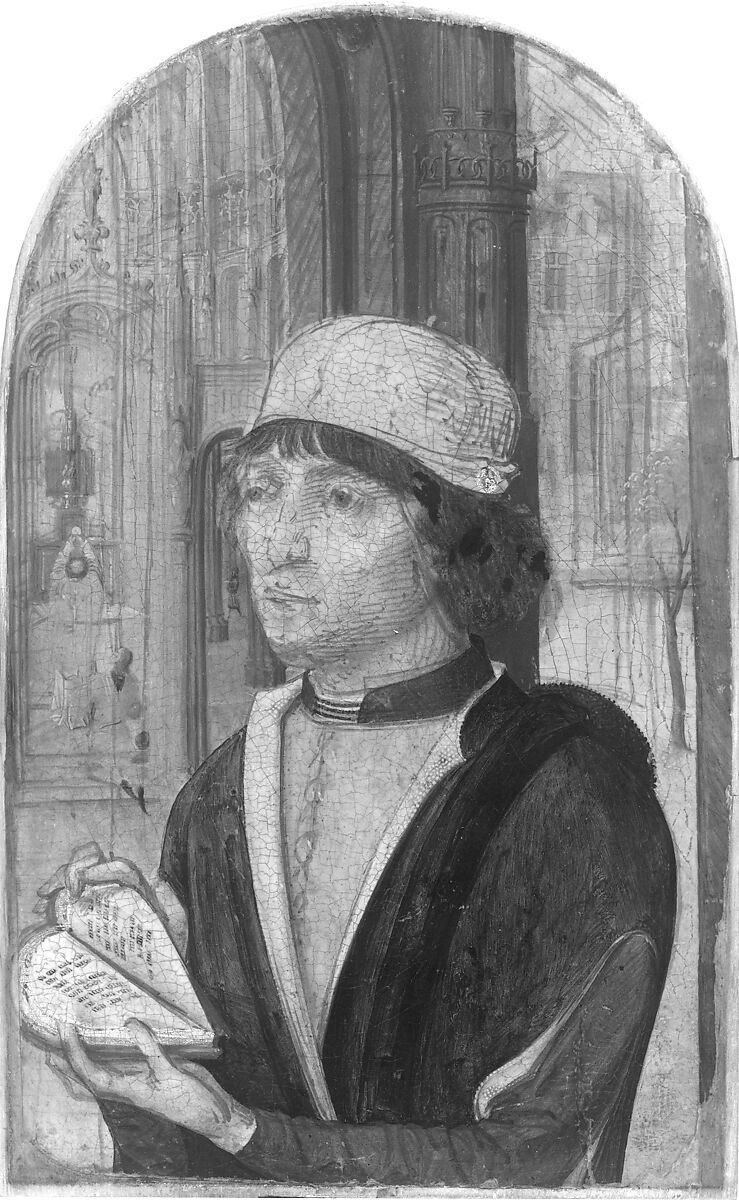 Young Man Holding a Book, Master of the View of Saint Gudula (Netherlandish, active ca. 1485), Oil on wood