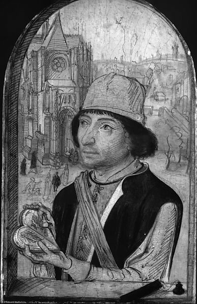 Young Man Holding a Book, Master of the View of Saint Gudula (Netherlandish, active ca. 1485), Oil on wood