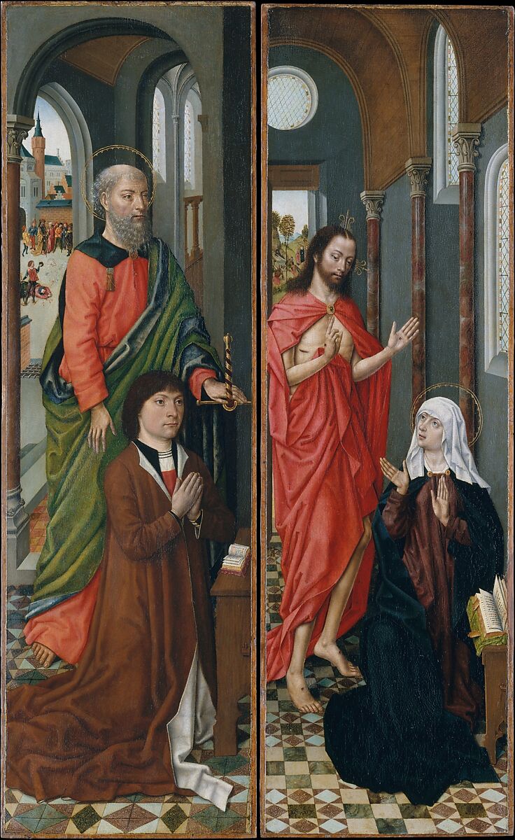 Saint Paul with a Donor; Christ Appearing to His Mother, Master of the Saint Ursula Legend  Netherlandish, Oil on wood