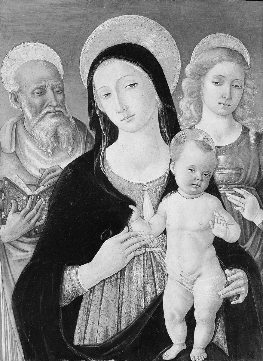 Madonna and Child with Saints Jerome and Mary Magdalen, Matteo di Giovanni di Bartolo (Italian, Siena ca. 1430–1497 Siena), Tempera and gold on wood 