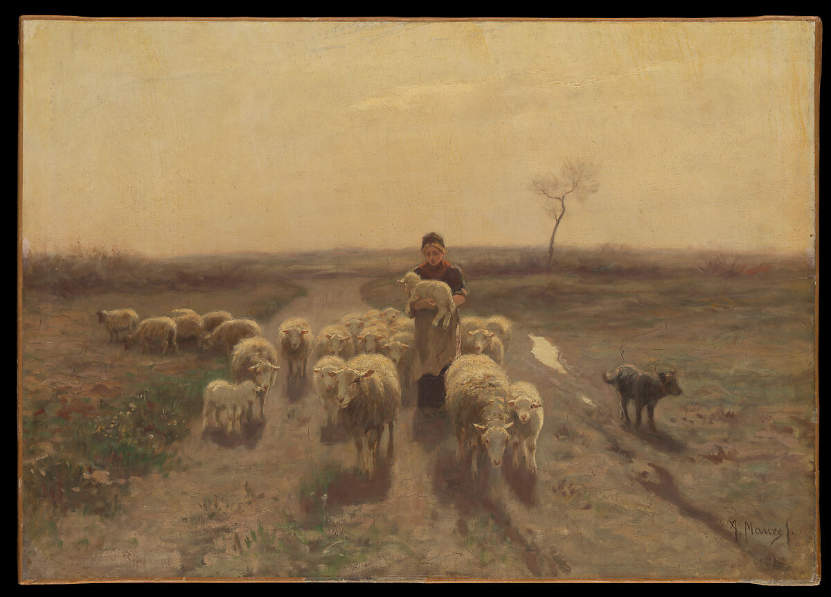 A Shepherdess and Her Flock, Anton Mauve (Dutch, Zaandam 1838–1888 Arnhem), Oil on canvas 