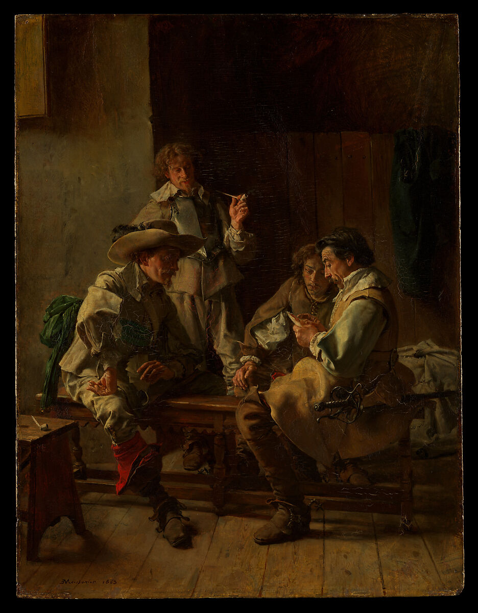 The Card Players, Ernest Meissonier (French, Lyons 1815–1891 Paris), Oil on wood 
