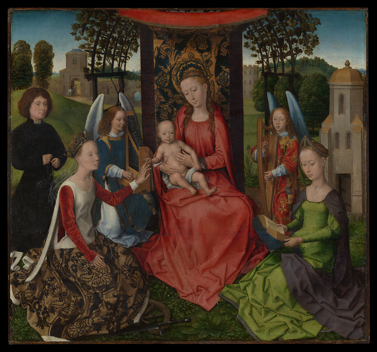 Virgin and Child with Saints Catherine of Alexandria and Barbara, Hans Memling (Netherlandish, Seligenstadt, active by 1465–died 1494 Bruges), Oil on wood 