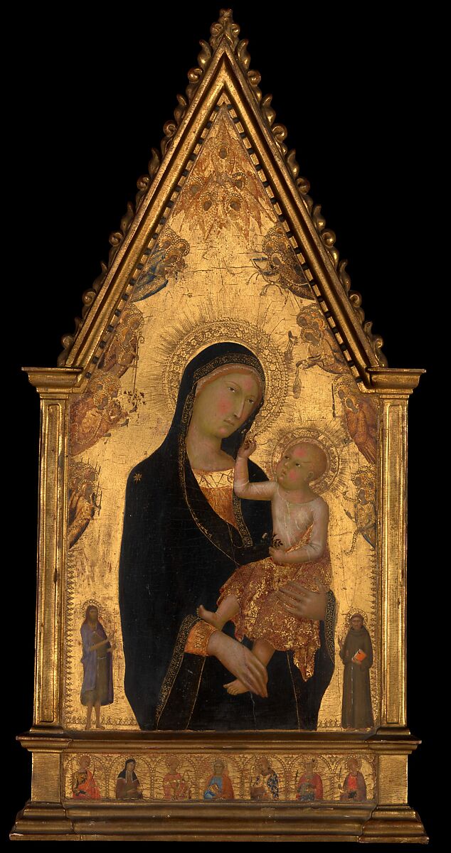 Madonna and Child with Saints and Angels, Lippo Memmi (Filippo di Memmo) (Italian, Sienese, active by 1317–died 1356), Tempera on wood, gold ground 