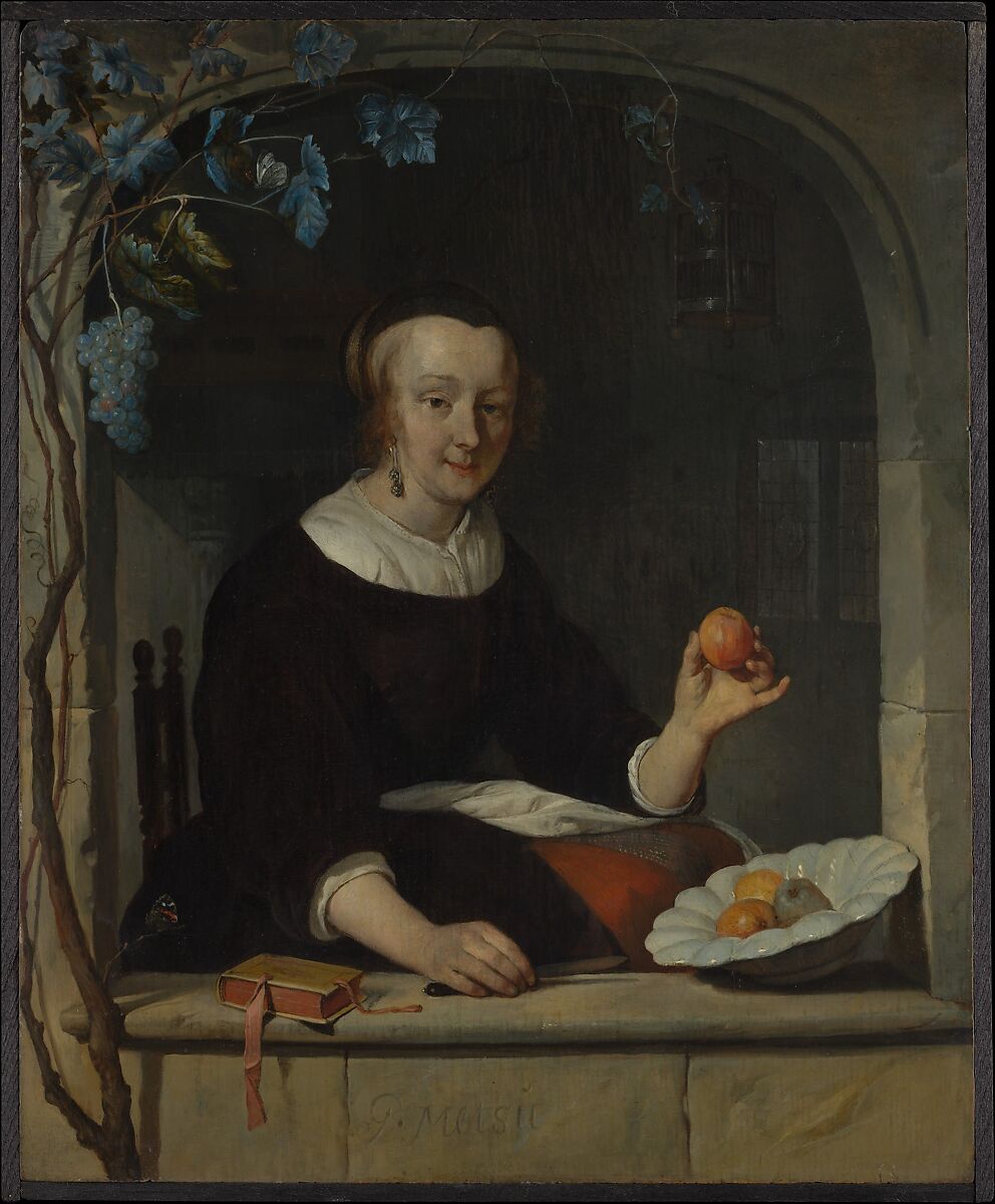 A Woman Seated at a Window, Gabriël Metsu (Dutch, Leiden 1629–1667 Amsterdam), Oil on wood 