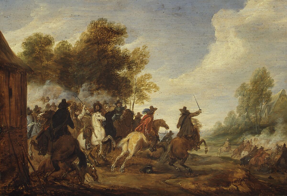 A Cavalry Engagement, Adam Frans van der Meulen (Flemish, Brussels 1632–1690 Paris), Oil on wood 