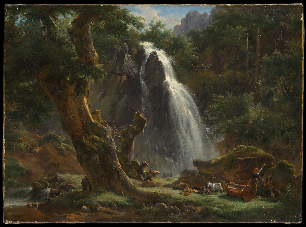 Waterfall at Mont-Dore, Achille-Etna Michallon (French, Paris 1796–1822 Paris), Oil on canvas 