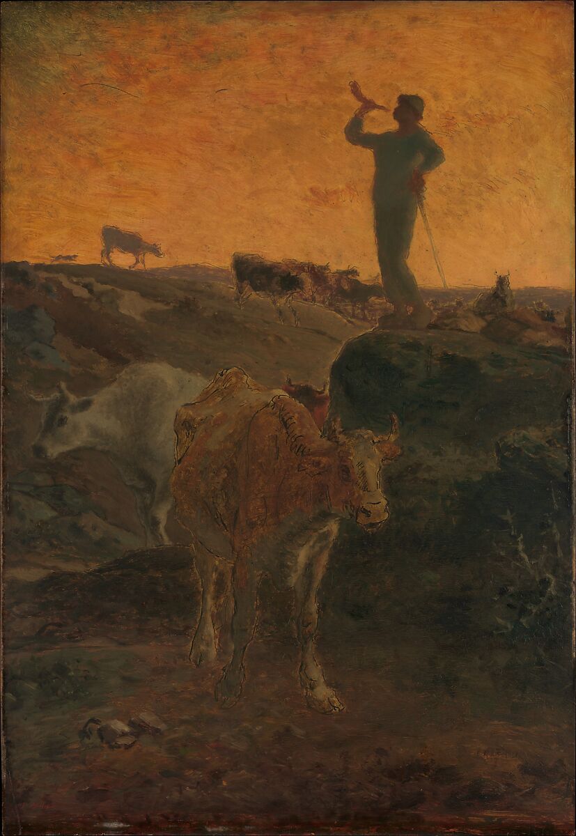Calling the Cows Home, Jean-François Millet (French, Gruchy 1814–1875 Barbizon), Oil on wood 