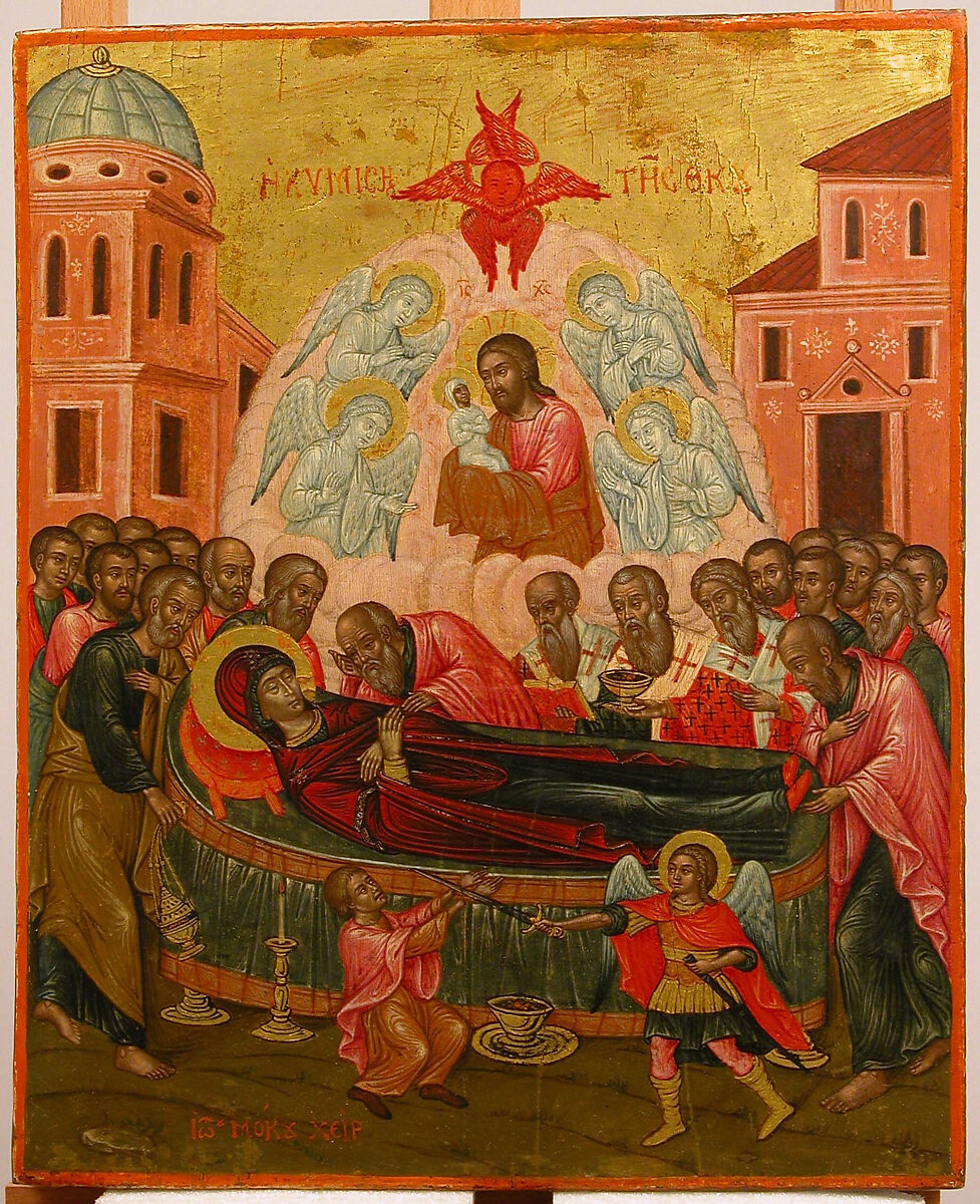 The Dormition of the Virgin, Ioannes Mokos (Greek, active 1680–1724), Tempera and oil on wood, gold ground 