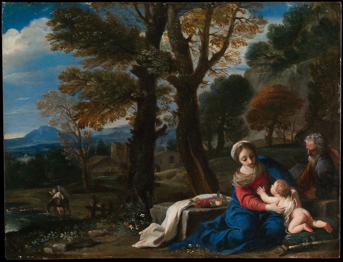 The Rest on the Flight into Egypt, Pier Francesco Mola (Italian, Coldrerio 1612–1666 Rome), Oil on copper 