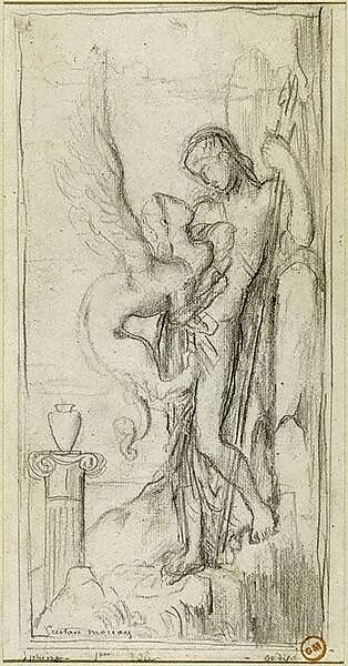 Oedipus and the Sphinx, Gustave Moreau (French, Paris 1826–1898 Paris), Oil on canvas