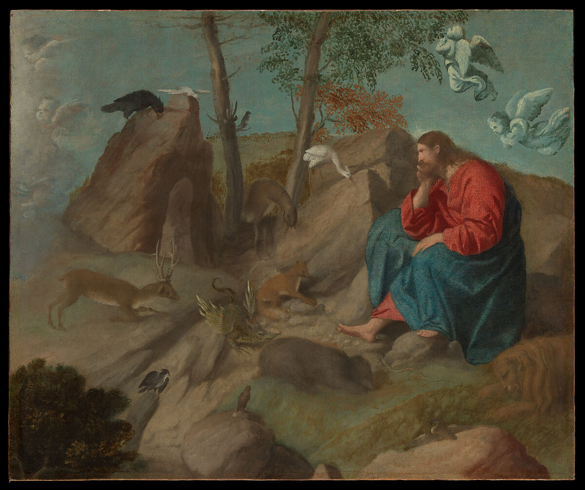 Christ in the Wilderness, Moretto da Brescia (Alessandro Bonvicino) (Italian, Brescia ca. 1498–1554 Brescia), Oil on canvas 