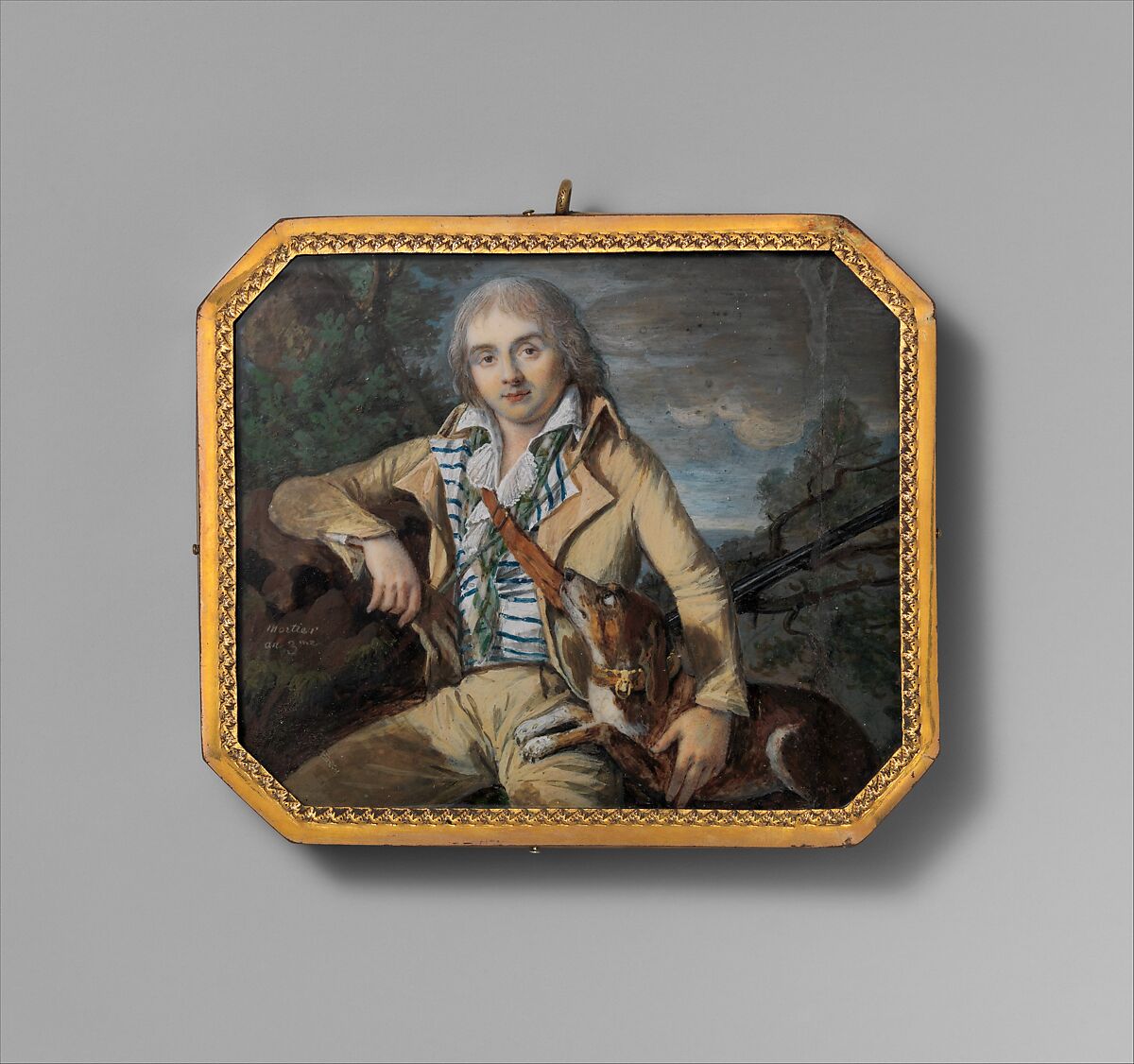 A Hunter with a Dog, Mortier (French, active ca. 1790–1800), Ivory 
