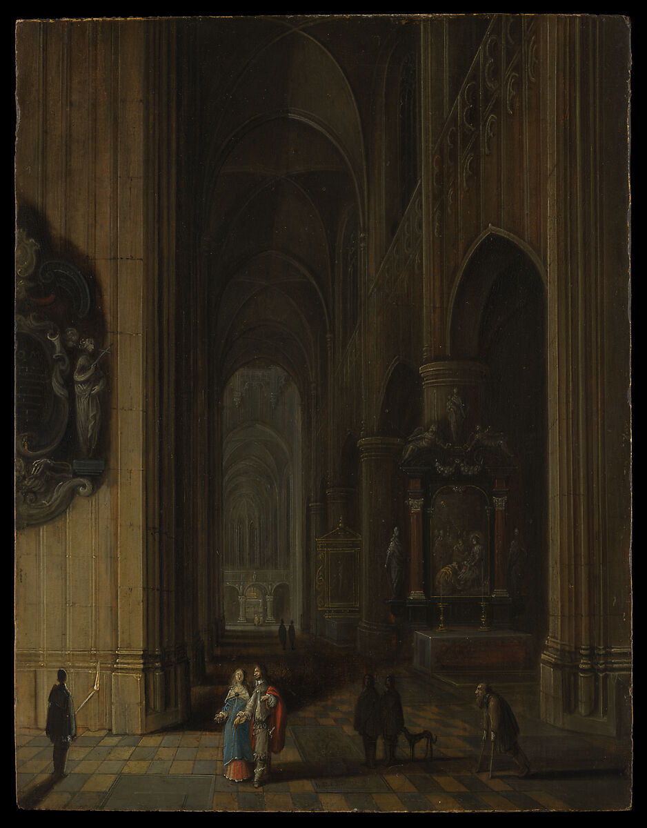 Interior of a Gothic Church at Night, Pieter Neeffs the Younger (Flemish, 1620–after 1675), Oil on wood 