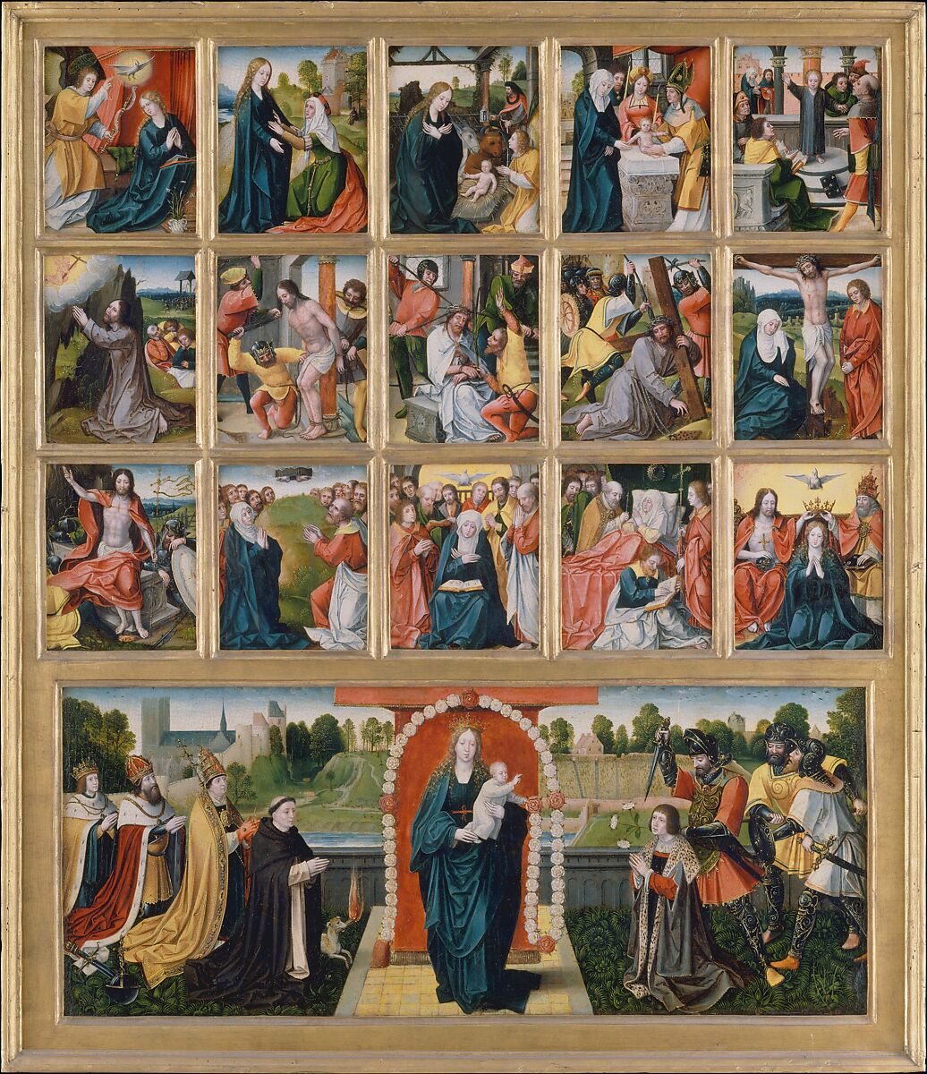 The Fifteen Mysteries and the Virgin of the Rosary, Netherlandish Painter (possibly Goswijn van der Weyden, active by 1491, died after 1538), ca. 1515–20, Oil on wood 