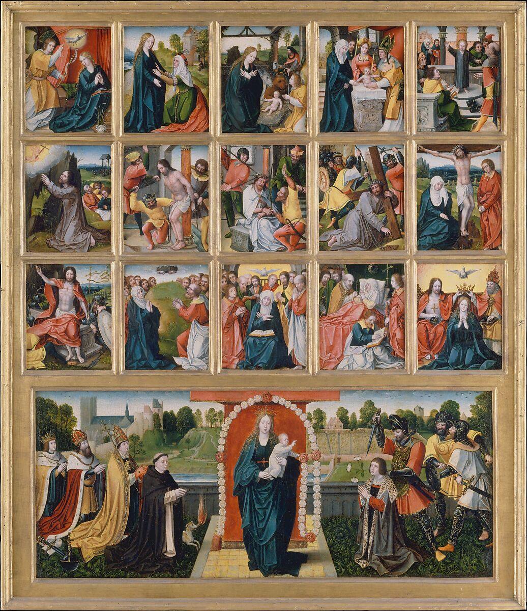 The Fifteen Mysteries and the Virgin of the Rosary, Netherlandish (Brussels) Painter  Netherlandish, Oil on wood