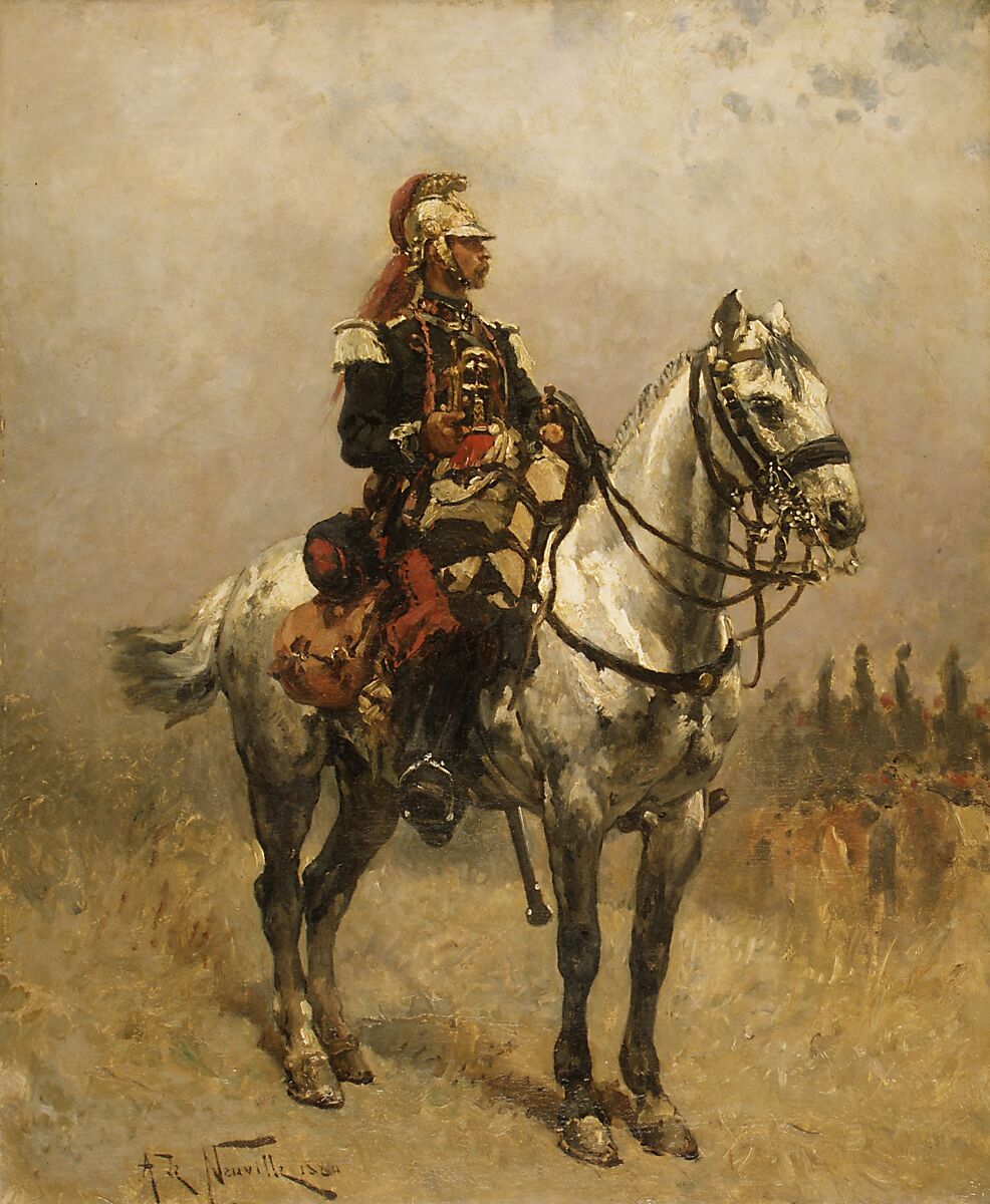 A Cavalryman, Alphonse-Marie-Adolphe de Neuville (French, Saint-Omer 1835–1885 Paris), Oil on canvas 