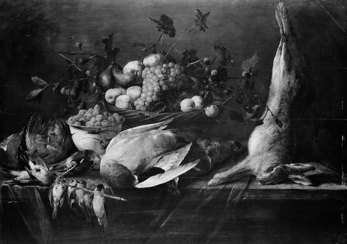 Still Life of Fruit and Game, Pieter van Overschee (Flemish, active ca. 1645–61), Oil on wood 