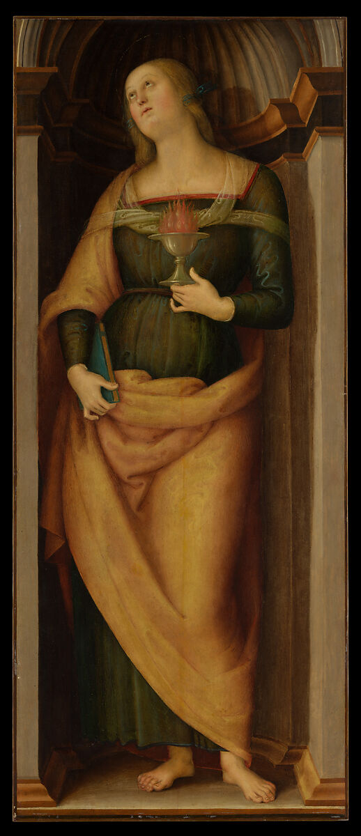 Saint John the Baptist; Saint Lucy, Perugino (Pietro di Cristoforo Vannucci) (Italian, Città della Pieve, active by 1469–died 1523 Fontignano), Oil(?) on wood