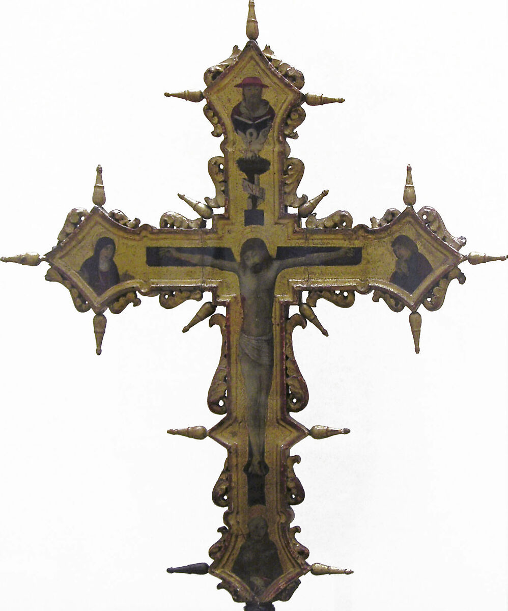 Processional Crucifix, Pietro di Francesco Orioli (Italian, Siena 1458–1496 Siena), Tempera on wood, gold ground 