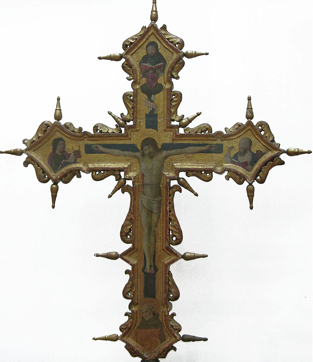 Processional Crucifix, Pietro di Francesco Orioli (Italian, Siena 1458–1496 Siena), Tempera on wood, gold ground