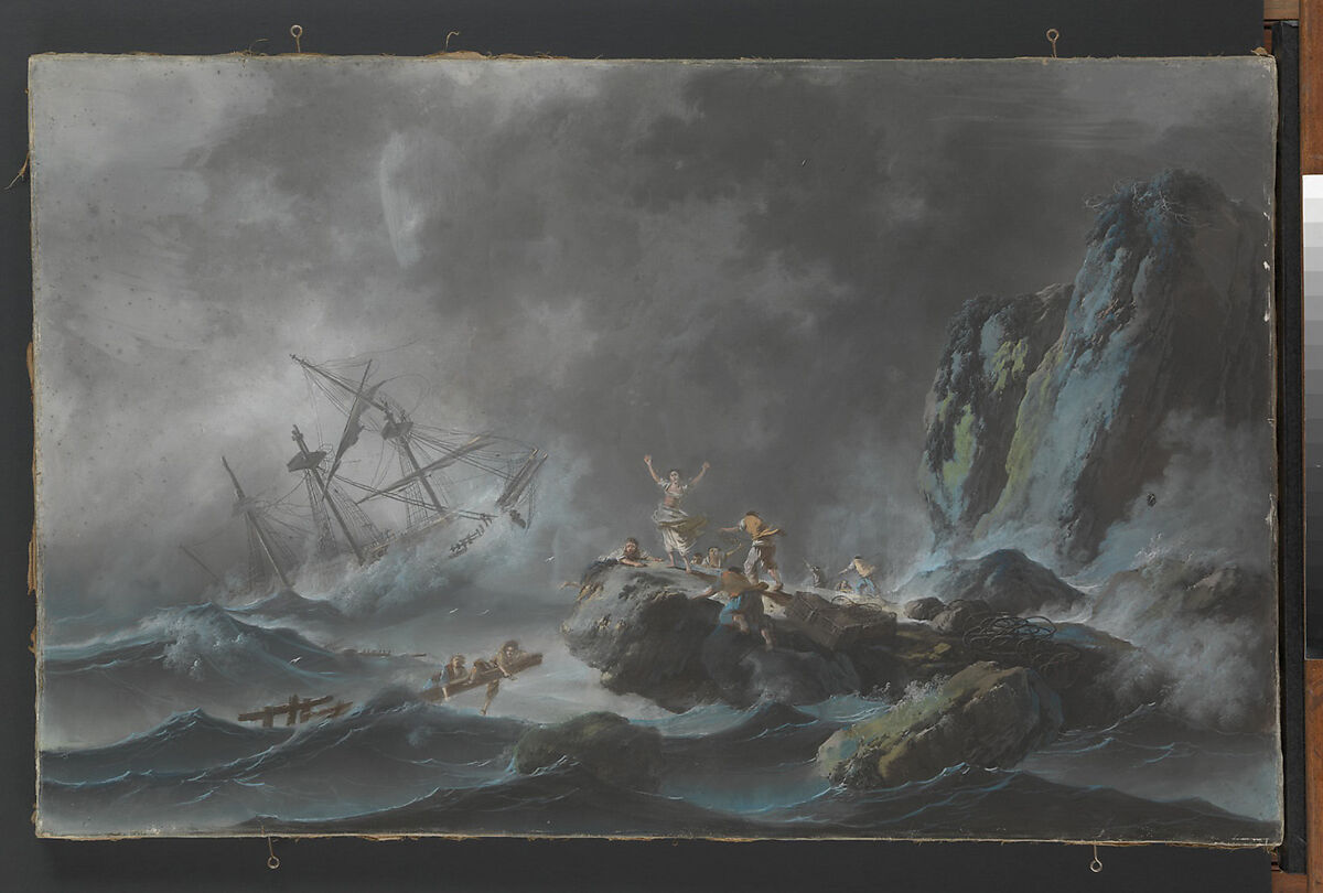 A Shipwreck in a Storm, Jean Pillement  French, Pastel on gessoed canvas